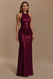 Sheath Burgundy Sequin Halter Long Holiday Dress