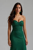 Sparkly Dark Green Strapless Sheath Long Holiday Dress
