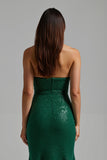 Sparkly Dark Green Strapless Sheath Long Holiday Dress