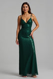 Sparkly Dark Green Sheath Long Holiday Dress With Slit