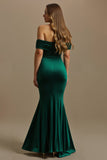 Off The Shoulder Dark Green Mermaid Satin Holiday Dress