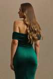 Off The Shoulder Dark Green Mermaid Satin Holiday Dress