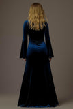 Royal Blue Sheath V-Neck Long Sleeve Velvet Holiday Party Dress