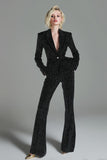 Sparkly Black 2 Piece Button Long Women Suits with Rhinestones