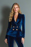 Royal Blue 2 Piece Velvet Double Breasted Women Suits