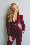 Burgundy 2 Piece Notched Lapel Women Suits with Pockets