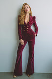 Burgundy 2 Piece Notched Lapel Women Suits with Pockets
