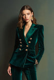 Dark Green Velvet 2 Piece Peak Lapel Women Suits