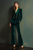 Dark Green Velvet 2 Piece Peak Lapel Women Suits