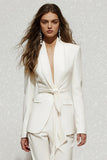 White 2 Piece Shawl Lapel Women Suits with Belt