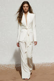 White 2 Piece Shawl Lapel Women Suits with Belt