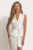 Sparkly Ivory Pencil 2 Piece Midi Work Dress with Slit