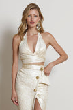 Champagne Pencil Halter Midi Work Dress with Slit