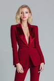 Red 2 Piece Peak Lapel Women Prom Suits with Sleeves
