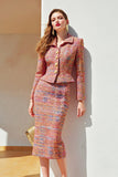 Sunset 2 Piece Tweed Single Breasted Pencil Midi Pegeant Dresses with Sleeves