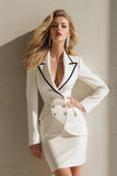 White Pencil Peak Lapel 2 Piece Short Business Suits with Sleeves