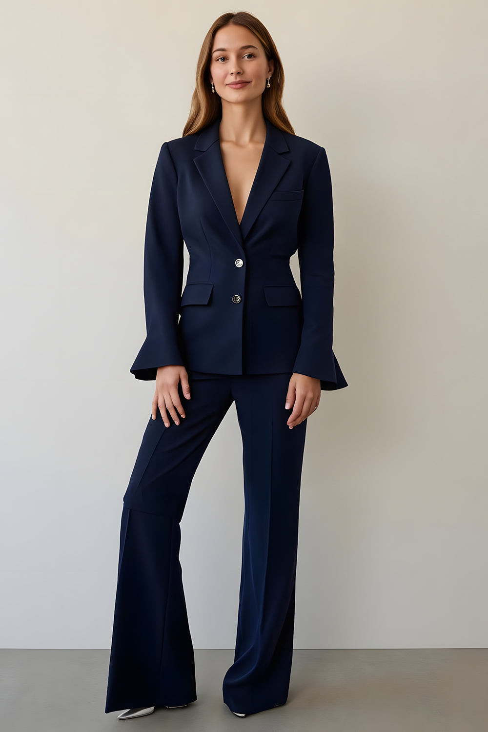 Navy Single Breasted Notched Lapel 2 Piece Work Suit