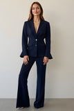 Navy Single Breasted Notched Lapel 2 Piece Work Suit