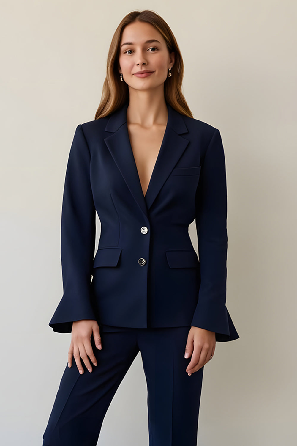 Navy Single Breasted Notched Lapel 2 Piece Work Suit