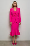 Fuchsia Peak Lapel 2 Piece Mermaid Work Dress with Belt
