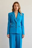 Blue 2 Piece Notched Lapel Satin Women Prom Suits