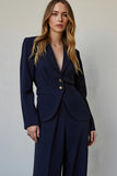 Navy Satin 2 Piece Single Breasted Prom Suits