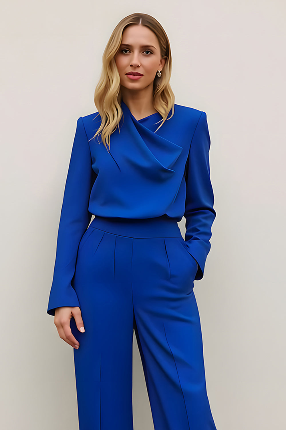 Royal Blue 2 Piece Satin Work Suits with Pockets