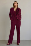 Burgundy 2 Piece Ruffled Satin Women Prom Suits with Pockets