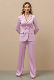 2 Piece Pink Satin Notched Lapel Double Breasted Women Business Suits
