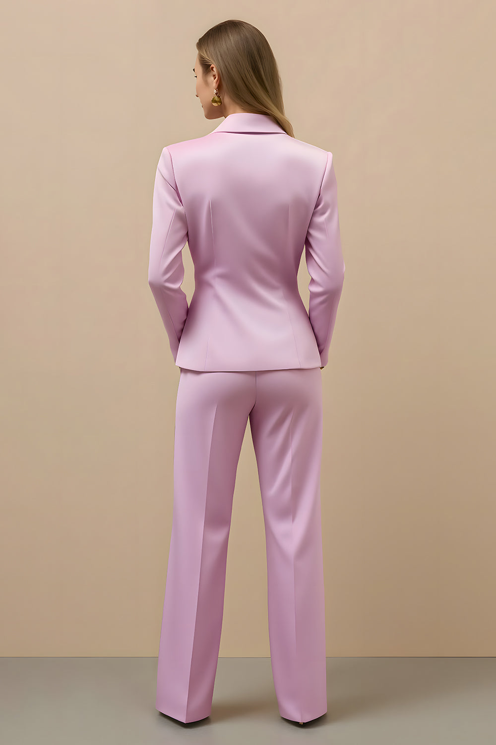 2 Piece Pink Satin Notched Lapel Double Breasted Women Business Suits