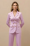 2 Piece Pink Satin Notched Lapel Double Breasted Women Business Suits