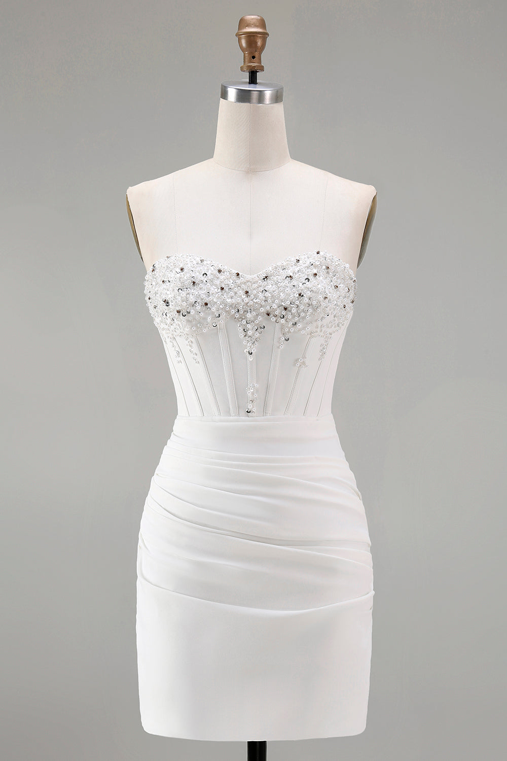 Strapless White Bodycon Corset Homecoming Dress With Beading