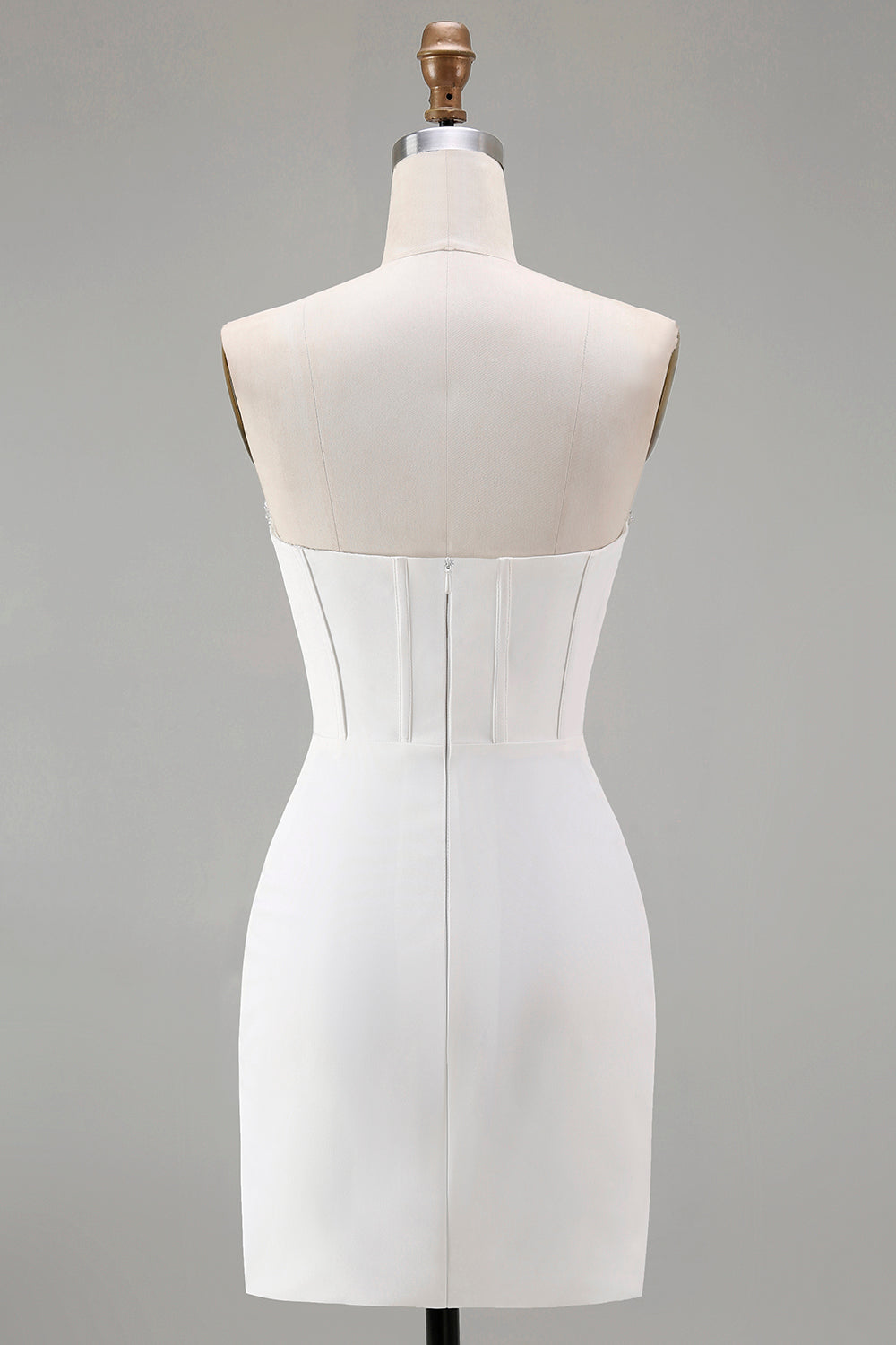 Strapless White Bodycon Corset Homecoming Dress With Beading