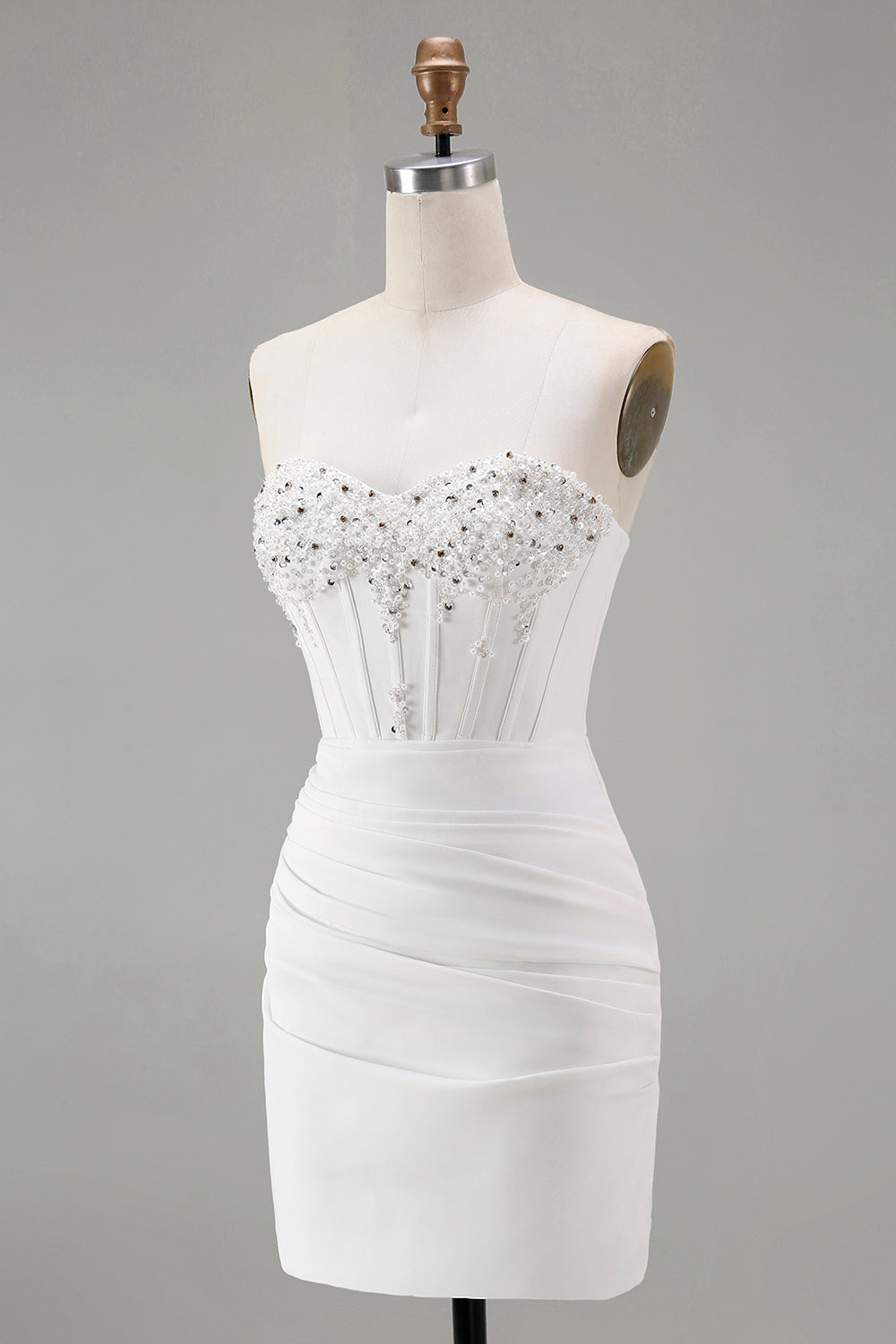 Strapless White Bodycon Corset Homecoming Dress With Beading