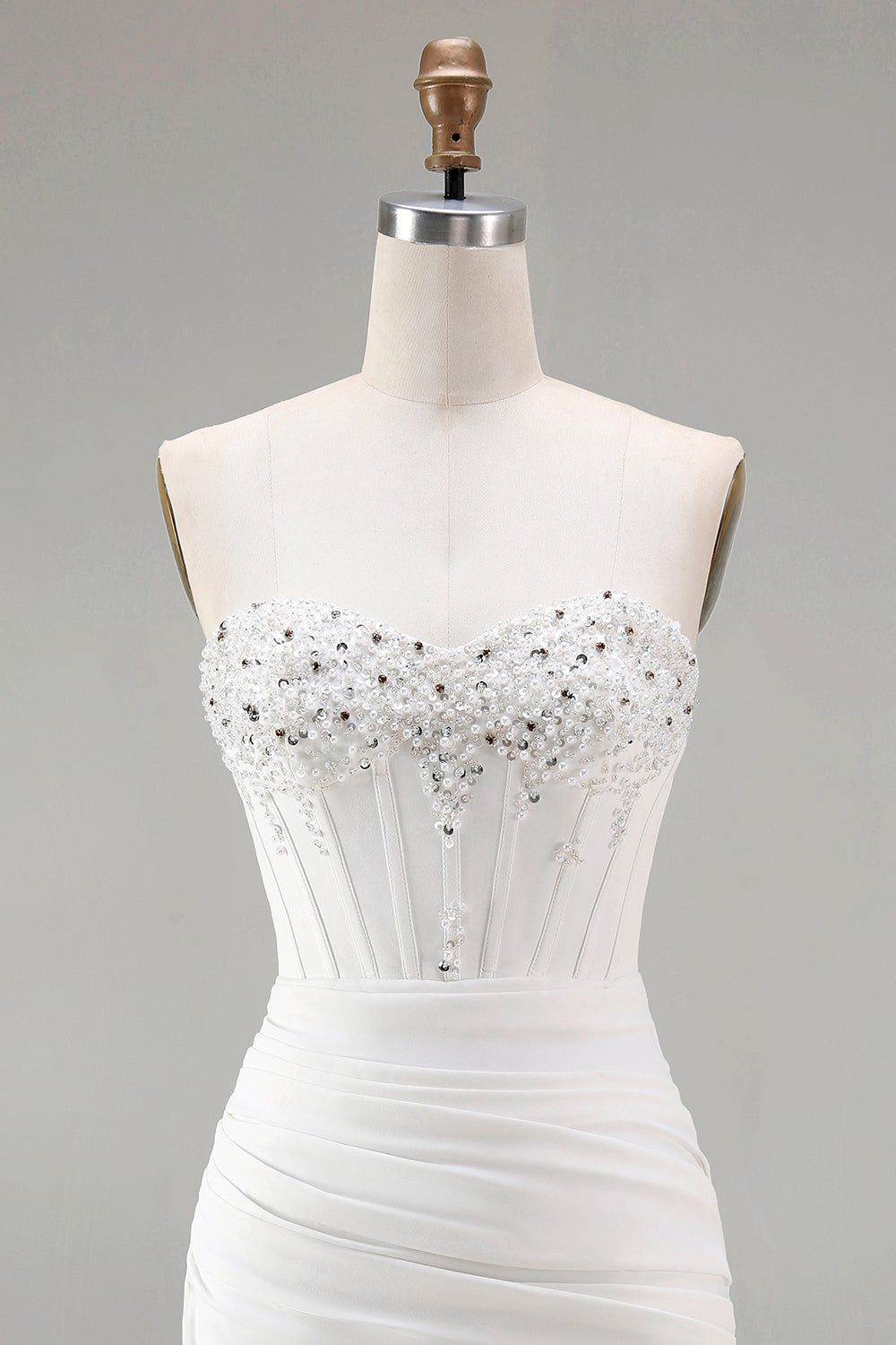 Strapless White Bodycon Corset Homecoming Dress With Beading