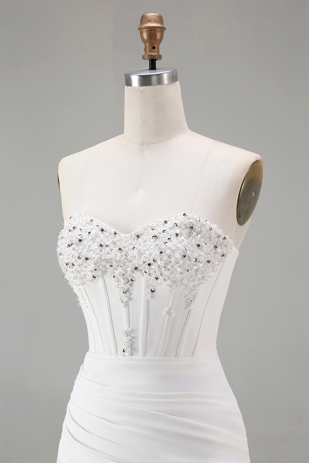 Strapless White Bodycon Corset Homecoming Dress With Beading