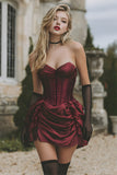 Burgundy Strapless Corset Satin Short Bodycon Homecoming Dress