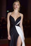 Black White Spaghetti Straps Mermaid Satin Long Gala Dress with Slit
