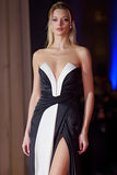 Black White Strapless Mermaid Satin Long Gala Dress with Slit