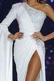 Sparkly One Shoulder White Mermaid Pageant Dress