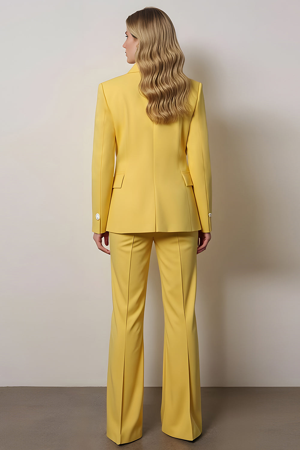 Yellow 2 Piece Peak Lapel Long Sleeves One Button Business Suits