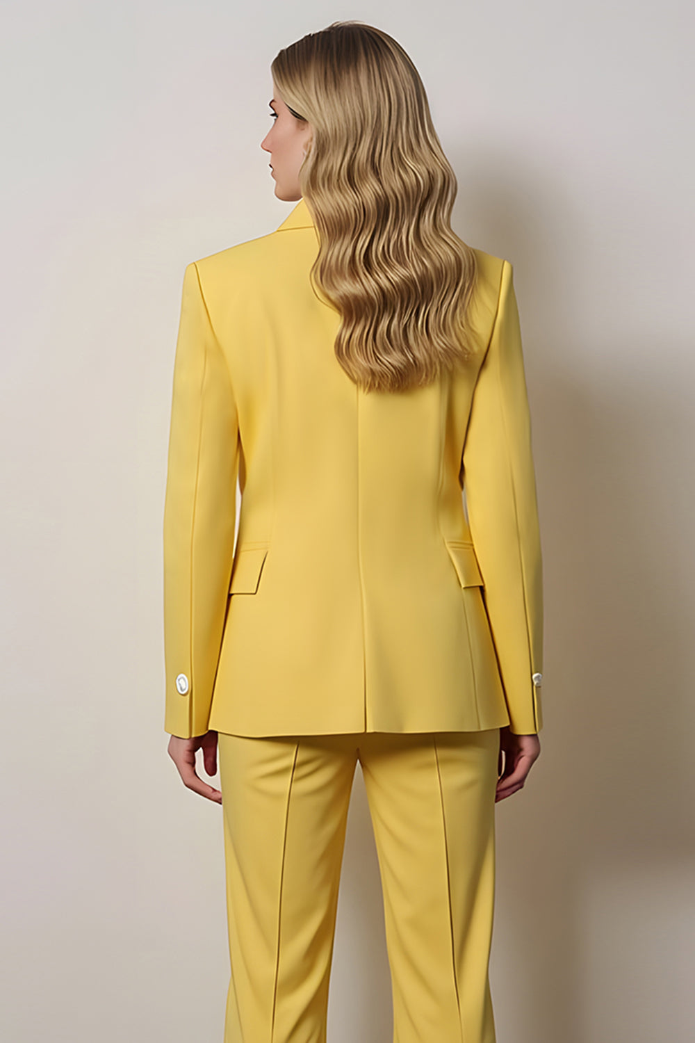 Yellow 2 Piece Peak Lapel Long Sleeves One Button Business Suits