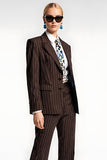 Coffee Pinstriped 2 Piece Notched Lapel Business Suits