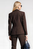 Coffee Pinstriped 2 Piece Notched Lapel Business Suits