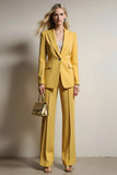 Yellow 2 Piece Peak Lapel One Button Business Suits