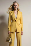 Yellow 2 Piece Peak Lapel One Button Business Suits