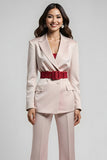 Blush 2 Piece Peak Lapel Single Breasted Business Suits with Belt