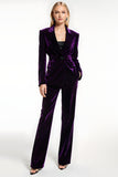 Dark Purple 2 Piece Peak Lapel Velvet Business Suits