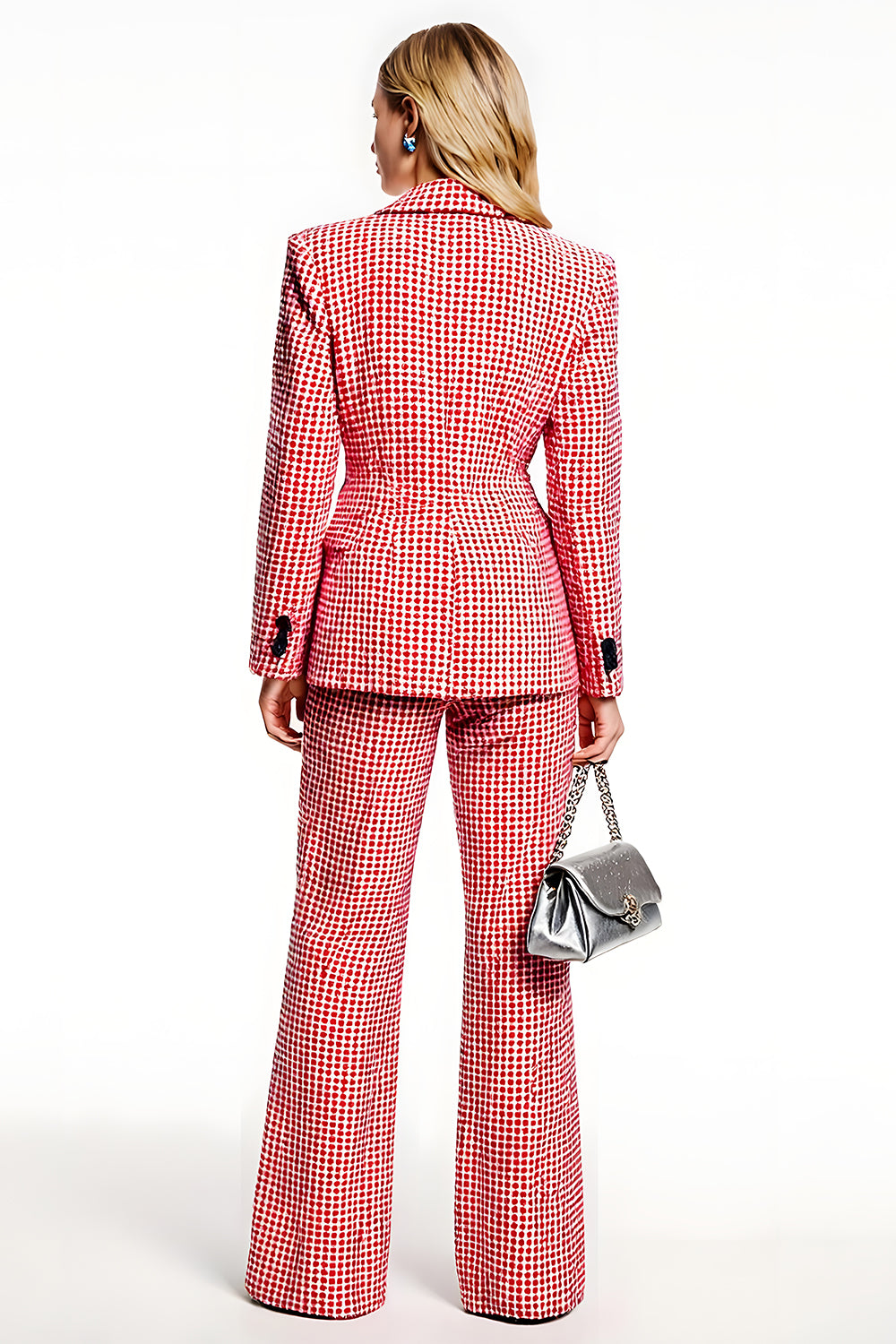 Red Plaid 2 Piece Notched Lapel Business Suits