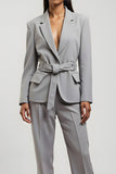 Grey Notched Lapel V Neck 2 Piece Women Suits with Pockets